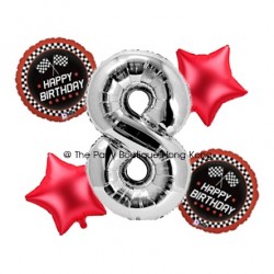 Number & Birthday Checkered Flag Foil Balloon Bouquet (with weight)