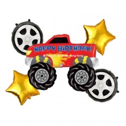 Birthday Monster Truck Foil Balloon Bouquet (with weight) 