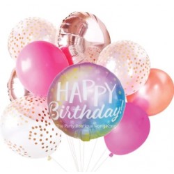 Ombre Happy Birthday & Pink Latex Balloon Bouquet (with weight)