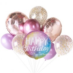 Ombre Happy Birthday & Purple Latex Balloon Bouquet (with weight)