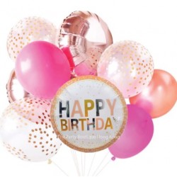 Happy Birthday Rose Gold Confetti & Latex Balloon Bouquet (with weight)