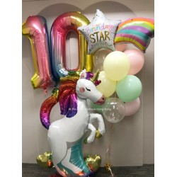 Pastel Birthday Shooting Star Number Balloon Bouquet and Unicorn Shape AirLoonz Set 