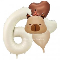 Capybara & Number Foil Balloon Bouquet (with weight)