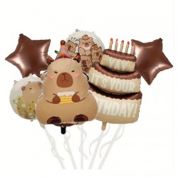 Capybara & Birthday cake Foil Balloon Bouquet (with weight)