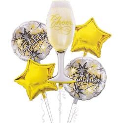 Champagne Glass Foil Balloon Bouquet of 5 (with weight)