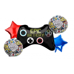 Epic Birthday Game Controller Emoji Foil Balloon of 5 (with weight) 02