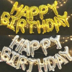  Alphabet HBD Gold Foil Balloon Set with light (can't float)