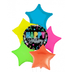Happy Birthday Neon Balloon Bouquet (With Weight)