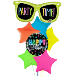 Mighty Party Time Neon Foil Balloon Bouquet (with weight) 
