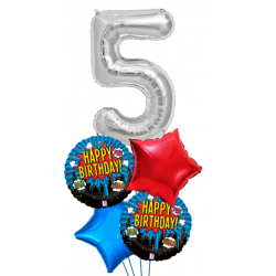 Superhero Birthday & Number Foil Balloon Bouquet (with weight)