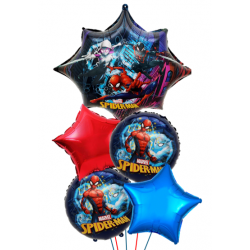 Spiderman Burst Shape Foil Balloon Bouquet of 5 (with weight)