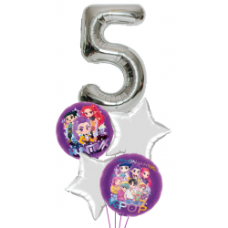      K-pop Demon Hunters Huntrix & Silver Number Foil Balloon Bouquet (with weight)