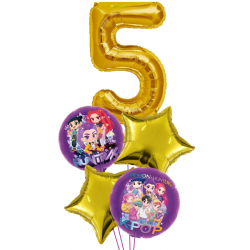      K-pop Demon Hunters Huntrix & Gold Number Foil Balloon Bouquet (with weight)