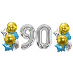    Number Balloon Bouquets - Gold+Silver+Blue