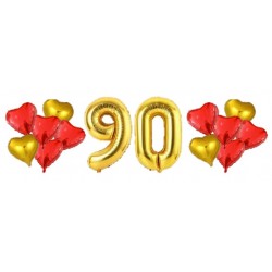    Number Balloon Bouquets - Gold+Red