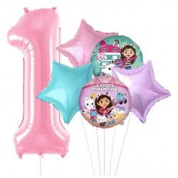 Gabby's Dollhouse & Pink Number Foil Balloon Bouquet (with weight) 