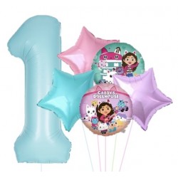 Gabby's Dollhouse & Blue Number Foil Balloon Bouquet (with weight) 