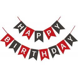         Bunting - Black & Red Happy Birthday Fish Tail (16cm x 11cm, 13 flags)