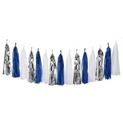 紙流蘇掛飾 - 海軍藍 銀色 白色