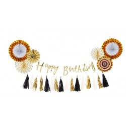 慶生掛旗及流蘇裝飾套裝 - 黑+白+金色