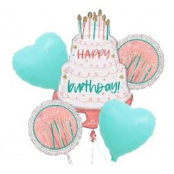 Coral & Mint Cake Foil Balloon Bouquet (with weight)