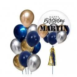               Personalized Bubble Balloon Bouquet (Navy Blue+Silver+Gold) 
