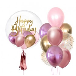               Personalized Bubble Balloon Bouquet (Mauve+Pink+Gold)  