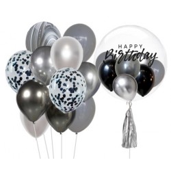               Personalized Bubble Balloon Bouquet (Grey+Silver+Black) 