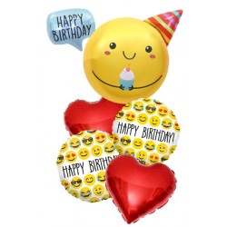 Birthday Smiley Face Foil Balloon Bouquet of 5 (with weight) 