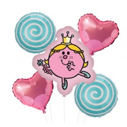 Mr Men Little Miss Princess Foil Balloon Bouquet of 5 (with weight)