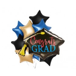 Graduation Cap & Star Foil Balloon Bouquet (with weight)