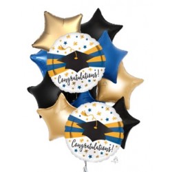Blue and Gold Graduation & Star Foil Balloon Bouquet
