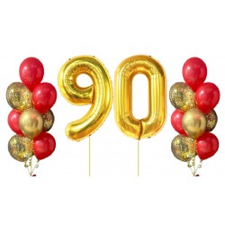    Number Balloon & Latex Balloon Bouquets - Gold+Red