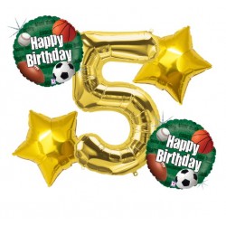 Gold Number & Sports Foil Balloon Bouquet (with weight)