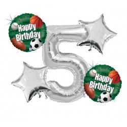 Silver Number & Sports Foil Balloon Bouquet (with weight)