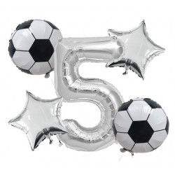 Silver Number & Soccer Foil Balloon Bouquet (with weight)
