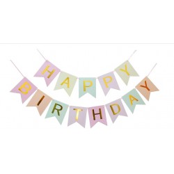 Bunting - Pastel & Gold Happy Birthday Fish Tail 