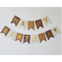 Mocha & Beige Happy Birthday Fish Tail Bunting 