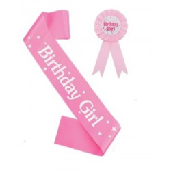 Pink Birthday Girl Badge & Sash Set 