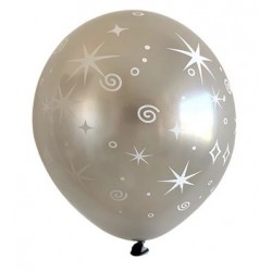 11" Round Printed Stars on Silver Latex Balloon (with helium)