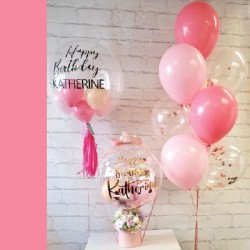    Personalized Balloon Bouquets & Balloon Basket (Pink & Rose Gold)