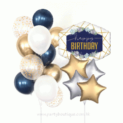 Birthday Geo Navy Gold Balloon Bouquets