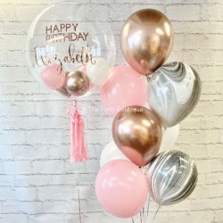  Personalized Bubble Balloon Bouquet (Pink+White+Marble)
