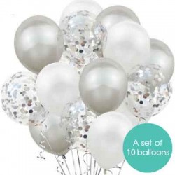 Confetti Balloon Bouquet of 10 - Silver (with weight)