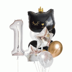 Crown Cat Black & Number Balloon Bouquet (with weight)