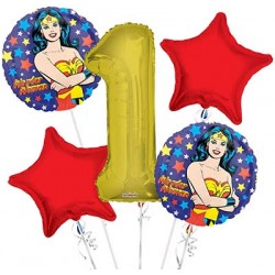 Wonder Woman & Number Foil Balloon Bouquet (with weight)