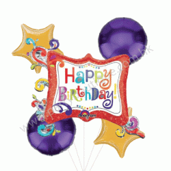 Happy Birthday Splashy Sparkle Frame Foil Balloon Bouquet of 5 (with weight)