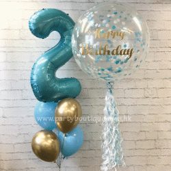 個人化大型橡膠氣球組合 (粉藍+金+白)