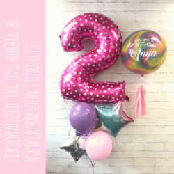   Personalized Tye-Dye Bubble & Number Balloon Bouquets (with weight)