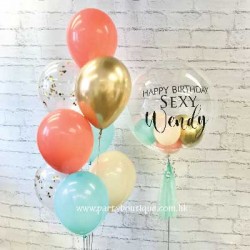   Personalized Bubble Balloon Bouquets (Coral+Gold+Mint)